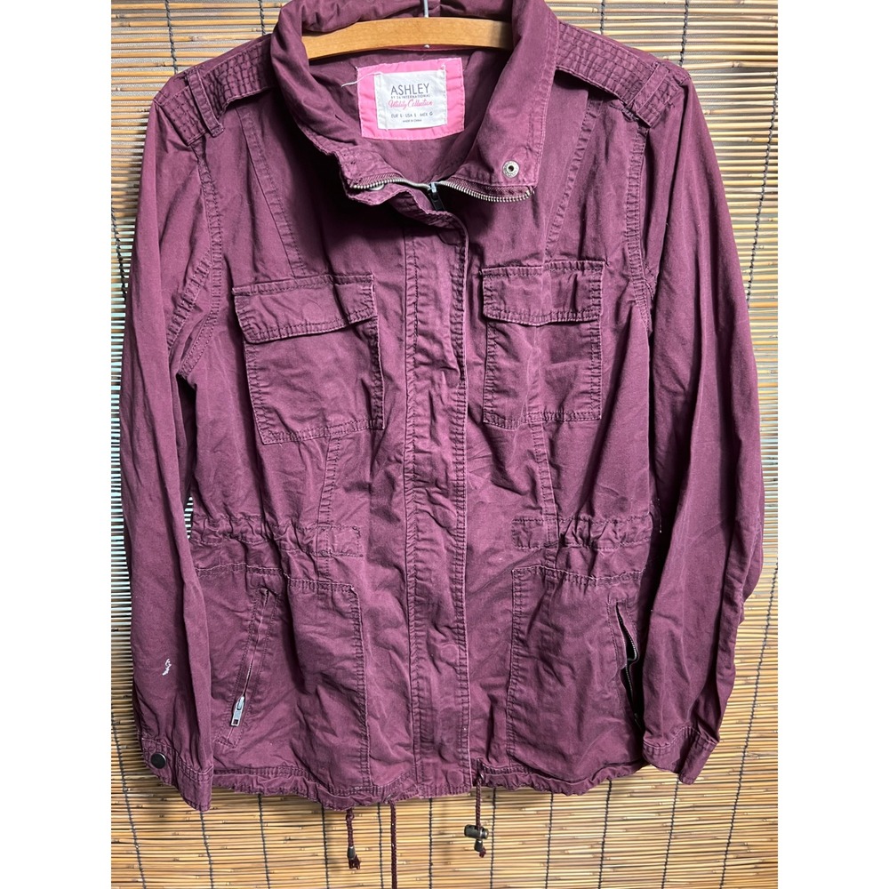 Ashley by 26 International Utility Collection Jacket Plum Burgundy Cotton Large